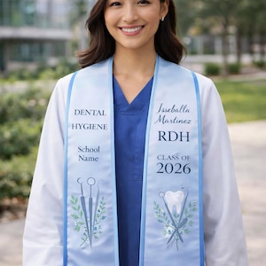 Dental Hygiene Graduation Stole Personalized RDH Stole Class of 2026 Custom Dentist Hygienist Sash