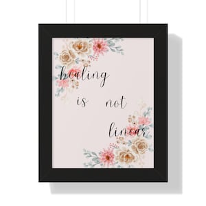 Framed Inspirational Poster, Healing Is Not Linear Wall Art, Motivational Decor for Home, Office, Gift for Wellness Enthusiasts