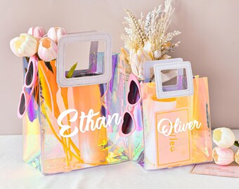 Personalized Bridesmaid Holographic Bag, Bridesmaid Gifts Bag, Wedding Gift Bag, Bachelorette Party Bag, Clear Tote Gift Bag