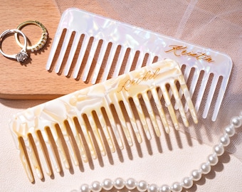 Personalized Engraved Marble Hair Comb, Custom Name Hair Comb, Bridesmaids Gift, Pocket Comb, Bridal Gift, Wedding Favors
