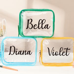 Personalized Clear Makeup Bag, Clear Cosmetic Bag, Bachelorette Bags, Transparent Cosmetic Toiletry Bag, Bridesmaid Gifts, Travel Bag