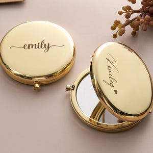 Gepersonaliseerde compacte spiegel, gegraveerde make-upspiegel in zak, cadeaus bruidsmeisjes, bruidscadeau, cadeau voor moeder, gunsten bruiloft