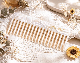 Personalisierte gravierte Bernstein Haarkamm, Name Haarkamm, Hochzeit Brautjungfern Geschenk, Marmor Haarkamm, Tasche Haarkamm, Brautgeschenk