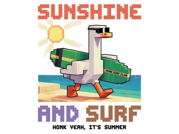 Sunshine And Surf Png, Summer Duck Png, Funny Surfing Duck Design, Funny Summer Duck T-shirt Design, Digital Download, Sublimation Png