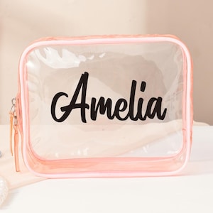 Personalized Clear Makeup Bag, Clear Cosmetic Bag, Bachelorette Bags, Transparent Cosmetic Toiletry Bag, Bridesmaid Gifts, Travel Bag