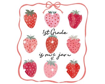 C'est ma confiture Png, Rentrée scolaire, lot PNG avec noeud fraise, chemise de professeur de 1re année Png, PNG mignon pour t-shirts et imprimés, fruit PNG