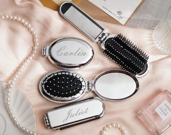 Peineta personalizada con nombre, mini peineta personalizada, cepillo para el cabello grabado, peineta plegable con espejo para mujer, regalo para damas de honor, regalo para ella, mamá