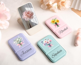 Personalized Square Makeup Mirror, Pocket Mirror with Custom Name,  Mother’s Day Gifts, Travel Makeup Mirror, Bridesmaid Gift, Gift for Her