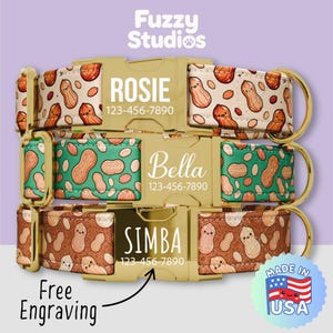 Cute Peanut Dog Collar Personalized, Snacks Nuts Pet Collar & Leash Set, Metal Buckle, Free Engraving (FS-30)