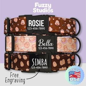 Cute Potato Dog Collar Personalized, Tater Brown Pet Collar & Leash Set, Spud Root Vegetable, Metal Buckle with Free Engraving (FS-25)