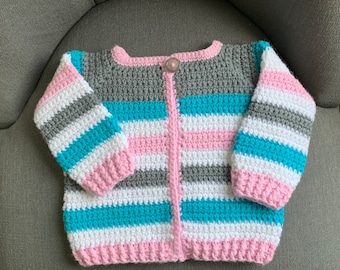 Striped Baby Jacket & Hat 6 - 12 months