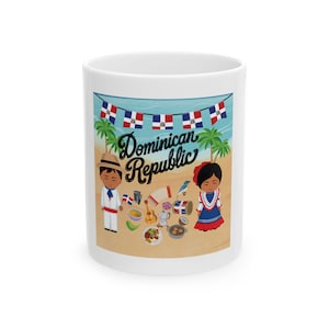 Dominican Republic Illustrated Mug - Fun Coffee Cup, Unique Gift for Travel Lovers, Souvenir, Caribbean Vibe, Beach Decor