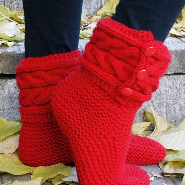 Hand Knit Bootie slippers/Ladies size 8-9