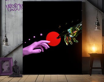 De schepping, spiritueel decor, Michelangelo, hemelse muurkunst, renaissancereferentie, Michelangelo-schilderij, goddelijk tintje