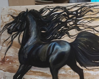 Glorious Friesian Mare! black horse equine art baroque