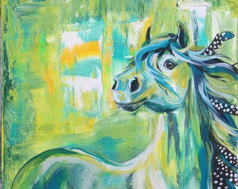bright lights spotted feather native american art western art equine