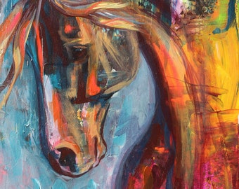 Rainbow lights equine art print horse art contemporary western art