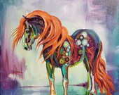 Waves of Fire. 12 x 12 canvas horse art print. gypsy vanner. equine art. colorful horse contemporary western