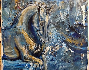Blue Gold Dressage Canter Warmblood Contemporary