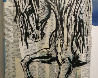 Print of Callistone Ink   Baroque Equine Art Line art Gestural