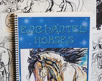 Adult Coloring book horses fantasy equine ponies galore western fun artist original