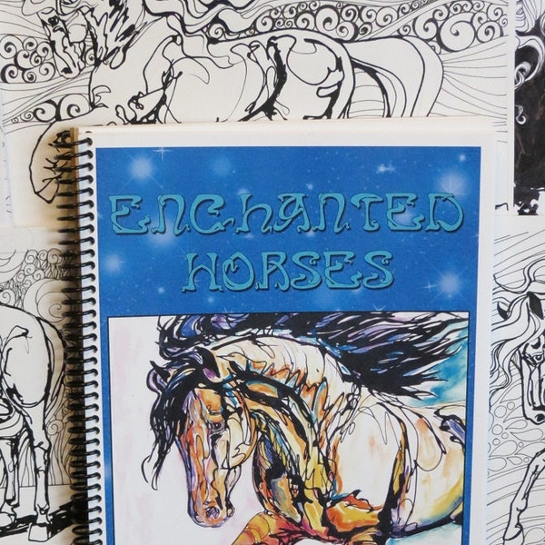 Adult Coloring book horses fantasy equine ponies galore western fun artist original