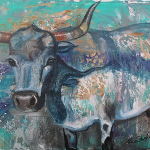 Shorthorn Sherry soft blue monochromatic art