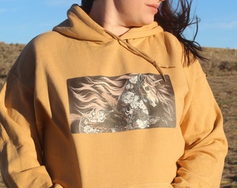 Dark Unicorn hoodie Old Gold raven mask skull