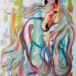 arco iris y manzanas gypsy vanner irish cob equine art colorido