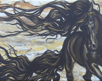 Vendavales frisones. Pluma barroca caballo negro oro arte frisón