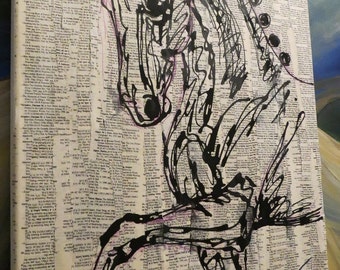 Print of Dressage horse collage book pages mixed media painting Equine art