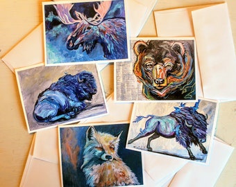 Western Creatures  wyoming wildlife set of 5 note cards