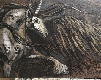 Stolen souls paper print dark art skull unicorn