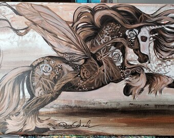 Dragonfly Gypsy masquerade equine art dark  Irish cob vanner roses feather baroque