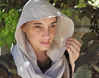 レッグウェア ORIMI HOODED SCARF Linen Scarf Hood, Scoodie, Tacti-hood -- Hooded Infinity Scarf for