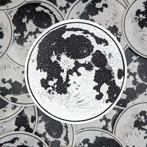 Black and White Moon Vinyl Sticker: Hand-Drawn Space Decal