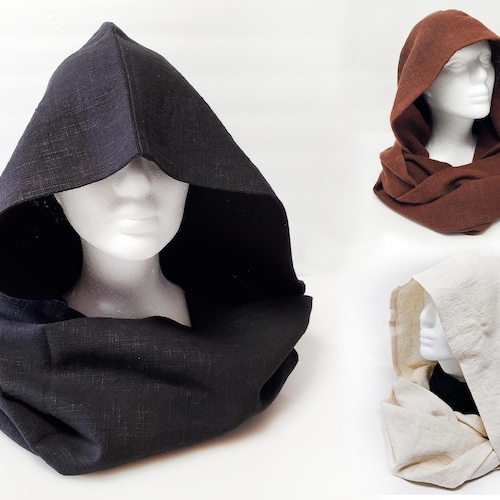 Linen Scarf Hood, Scoodie, Tacti-hood -- Hooded Infinity Scarf for