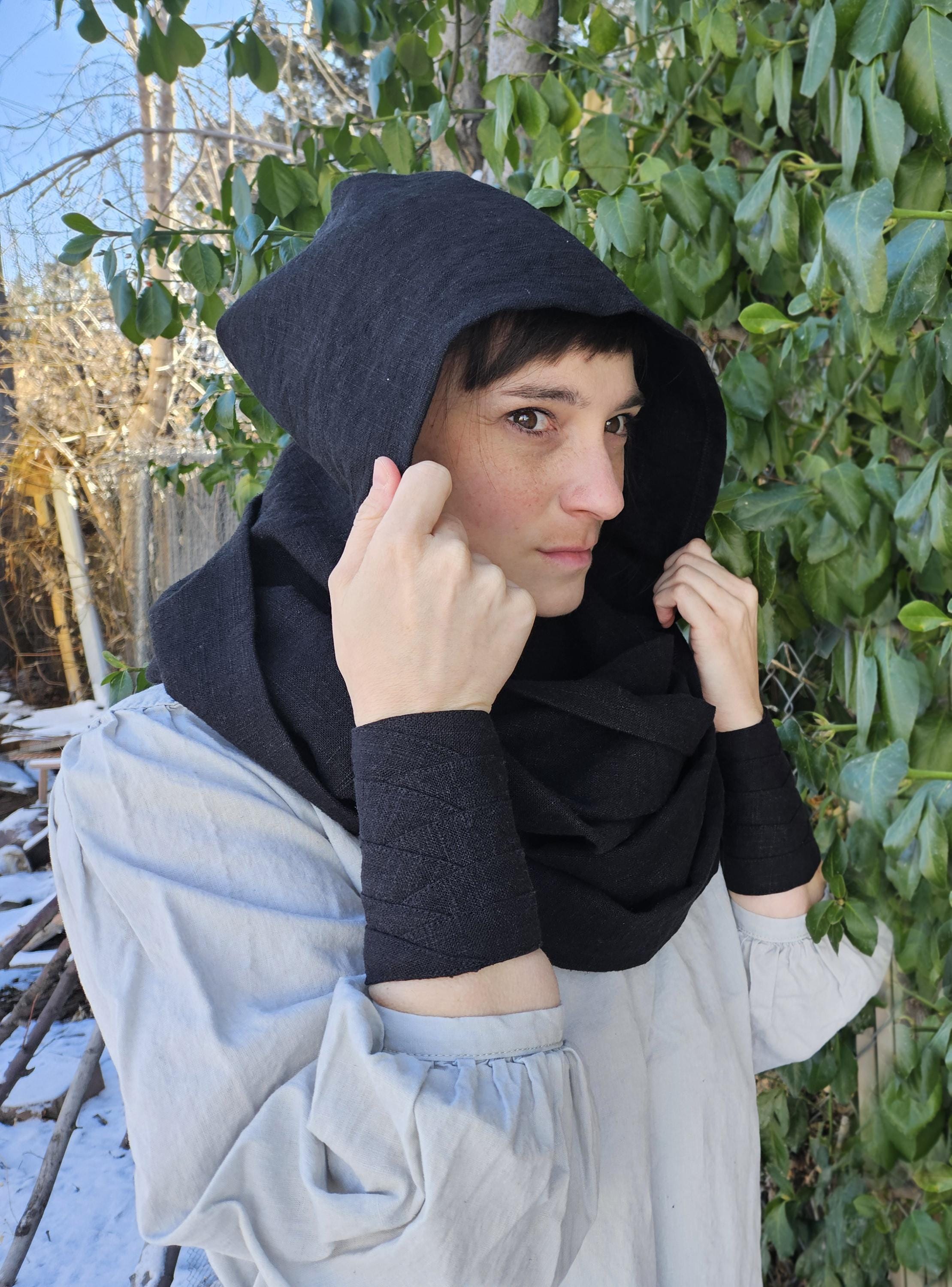 Linen Scarf Hood, Scoodie, Tacti-hood -- Hooded Infinity Scarf for
