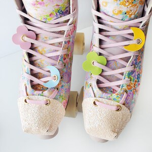 Faux Pebbled Leather Roller Skate Moons Moon Shaped Boot / Shoe Lace Charms / Accessories with Metal Grommets image 9