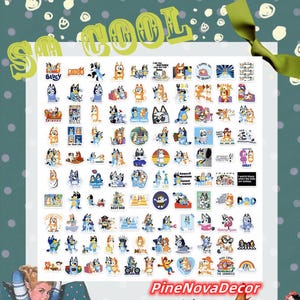 Urocze naklejki Bluey & Friends Dog - słodkie naklejki winylowe z kreskówkowym psem dla dzieci, laptopów, butelek na wodę - idealne do scrapbookingu