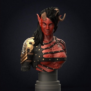 Karlach Bust Statue – Hand Painted 14K Resin Figure – Baldur&#39;s Gate 3 Fan Art Collectible