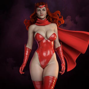 Sexy Scarlet Sorceress – Hand Painted 14K Resin Statue – Magic Heroine Fan Art Figure - Scarlet Witch