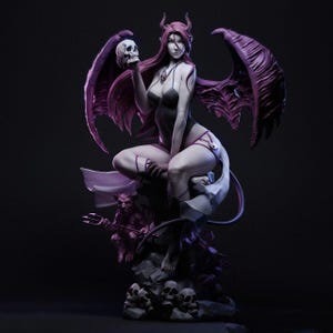 Estátua de Garota Demoníaca Sexy – Figura de Resina 14K Pintada à Mão – Fan Art de Súcubo Fan Art