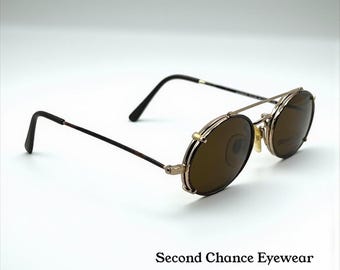 Giorgio Felini W1480 G|To Gold Oval Convertible Eyewear With Clip-On Vintage|Deadstock-Italy 49-20