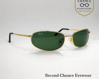 Ray-Ban RB8020 Orbs 001 Gold Oval Sonnenbrille-Grün G-15 Glas-59 mm-Italy