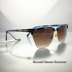 Gianni Versace 343 Blue Gold Vintage Sunglasses 56Mm Half-Rim-Unworn