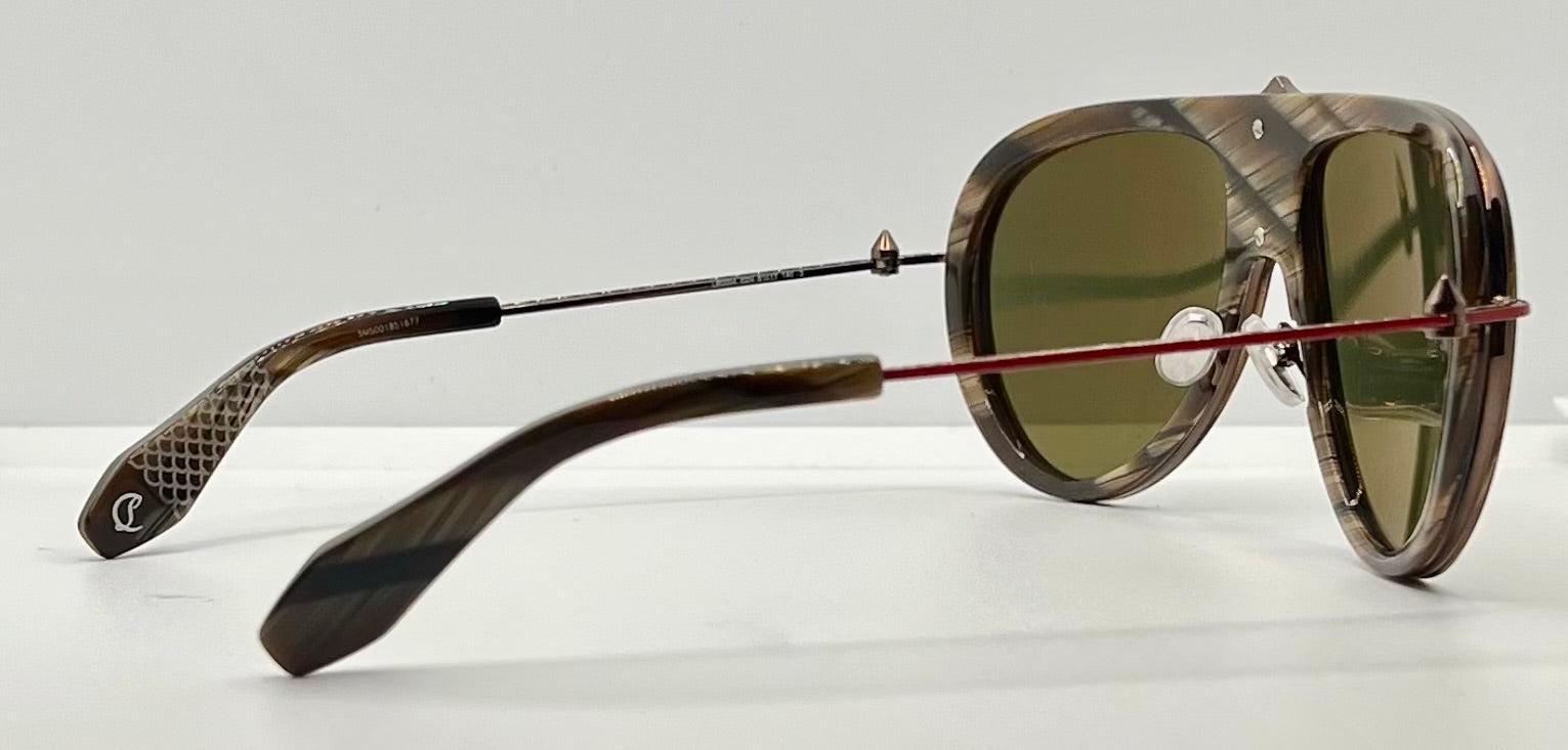 Louboutin Sunglasses Greggo LB0004 62N Brown Horn Aviator Frame Green Lens 61mm Greggo LB0004 - Sunglasses - Metal - Brown Horn - Christian  main image 4