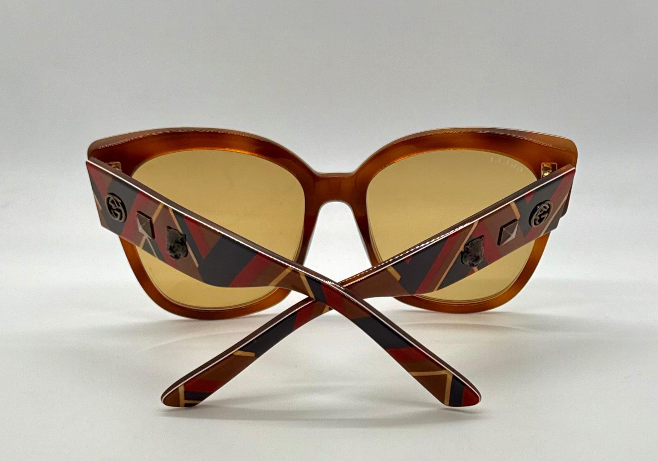 Gucci GG0059S 003 Cat Eye Sunglasses Tortoise Stripe Studded Arms Gucci Gg0059s 003 Amber Tortoise Geometric Sunglasses W  main image 3
