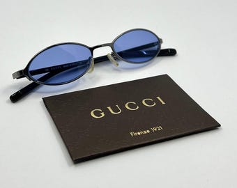 Gafas de sol ovaladas vintage Gucci GG1668 836 Y2K - Lentes personalizadas con tinte azul cielo