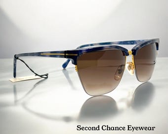 Gianni Versace 343 blauwgouden vintage zonnebril 56 mm, halve rand, ongedragen